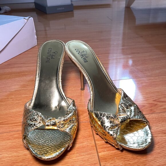 Gold Snake Skinned Kitten Heels - Picture 3 of 4